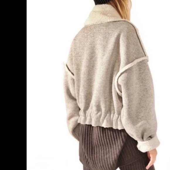 Free People XL Josephine Fleece Sherpa Lined Jacket in Gray - Picture 9 of 10